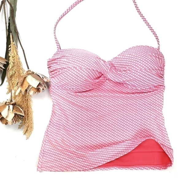 Pink White Polka-dot  Swimsuit String Tank Top S - Picture 1 of 11